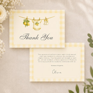 Carte De Remerciements Baby Shower à Thème Citron Gingham