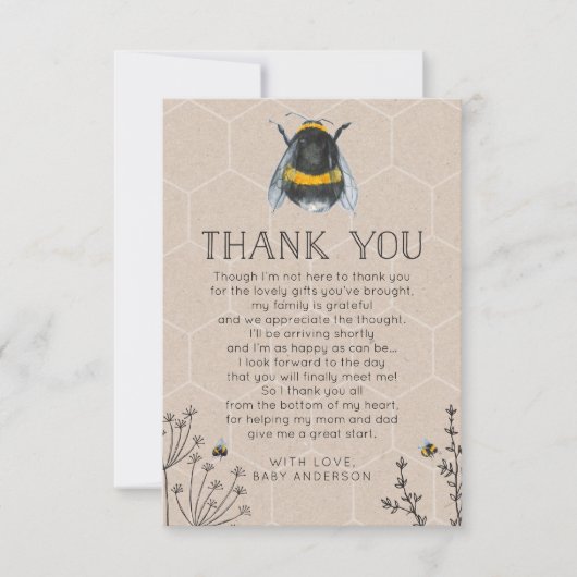 Carte de remerciements Baby shower abeilles (Devant)