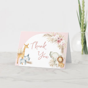 Carte De Remerciements Baby shower animalier Boho Rose