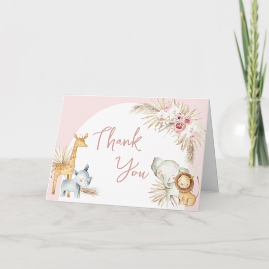 Carte De Remerciements Baby shower animalier Boho Rose (Devant)