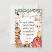 Carte De Remerciements Baby Shower Animaux de la Ferme Aquarelle (Devant)