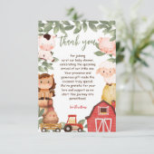 Carte De Remerciements Baby Shower Animaux de la Ferme Aquarelle (Debout devant)