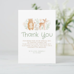 Carte De Remerciements Baby Shower Animaux de la Forêt Genre Neutre