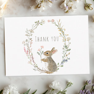 Carte De Remerciements Baby Shower aquarelle Lapin Bois Rustique
