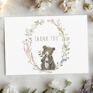 Carte De Remerciements Baby Shower aquarelle ours forêt rustique