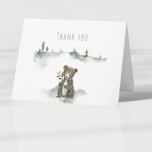Carte De Remerciements Baby Shower aquarelle ours forêt rustique