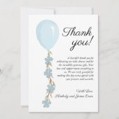 Carte De Remerciements Baby Shower au Ballon Bleu Mignon (Devant)