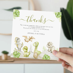 Carte De Remerciements Baby Shower au Dinosaure à l'Aquarelle Douce