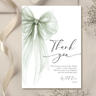 Carte De Remerciements Baby Shower au Ruban Vert Sauge Élégant