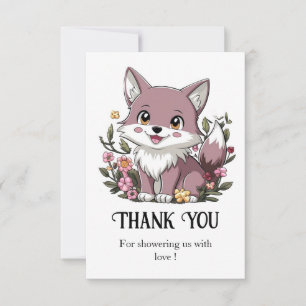 Carte De Remerciements Baby shower au thème loup pastel en forêt