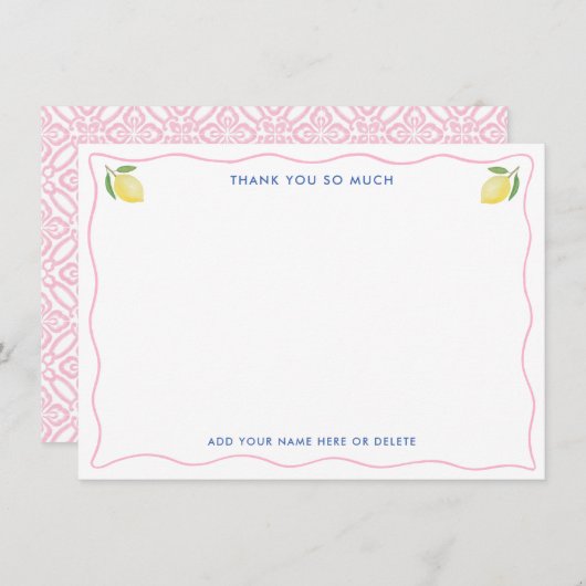 Carte De Remerciements Baby Shower aux Citrons Ondulés Roses Modernes (Devant / Derrière)