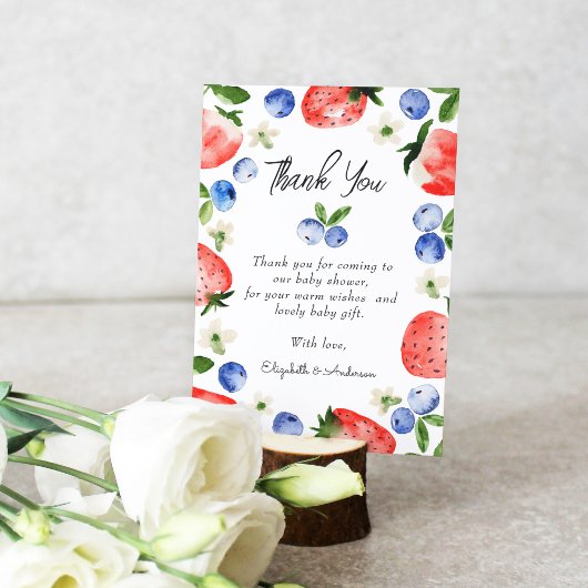 Carte De Remerciements Baby shower aux fraises bleuets