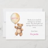 carte de remerciements baby shower avec ours en pe (Devant)