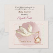 Carte de remerciements baby shower avec Stork et B (Devant / Derrière)