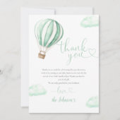 Carte De Remerciements Baby shower Ballons à air chaud vert mignon (Devant)