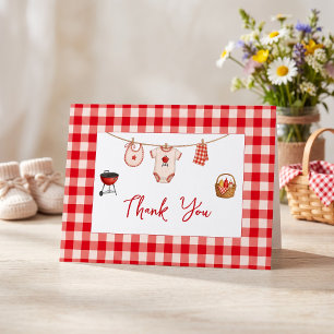 Carte De Remerciements Baby Shower BBQ Rustique Gingham Rouge