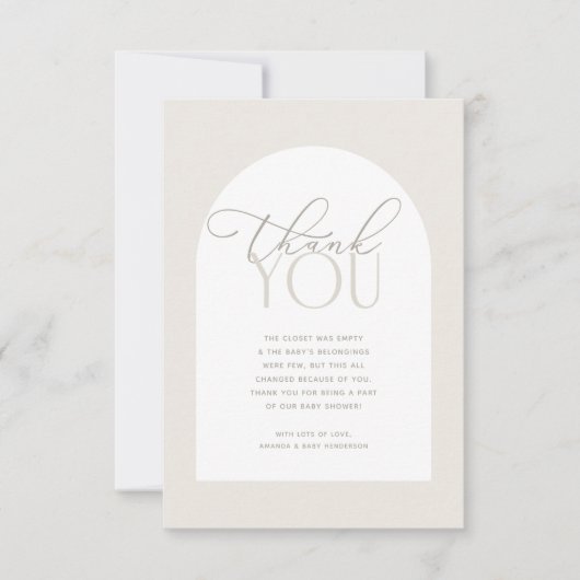 Carte De Remerciements Baby shower bébé crémeux et neutre (Devant)