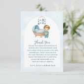 Carte De Remerciements Baby shower bébé mignonne Blue Mobile Lit bébé (Debout devant)