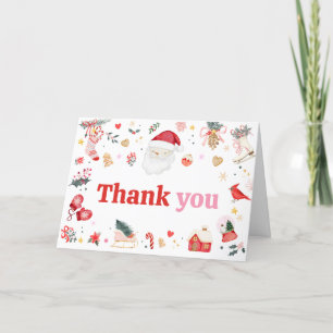 Carte De Remerciements Baby shower bébé Père Noël rose