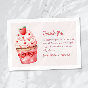 Carte De Remerciements Baby shower Berry Sweet Pink Cupcake Hearts