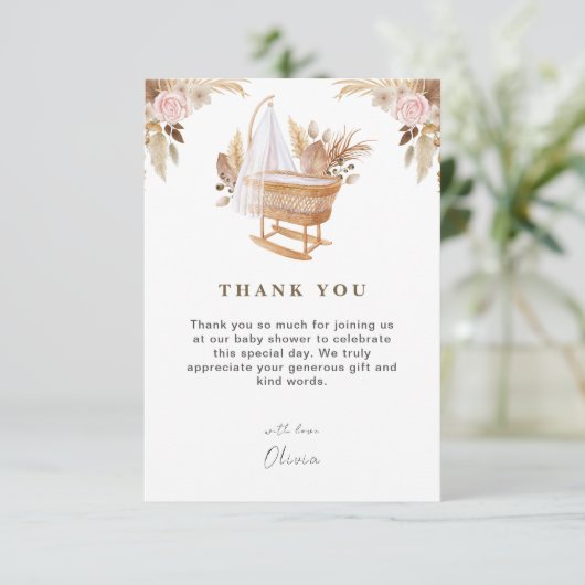 Carte De Remerciements Baby shower blanc à l'aquarelle (Debout devant)