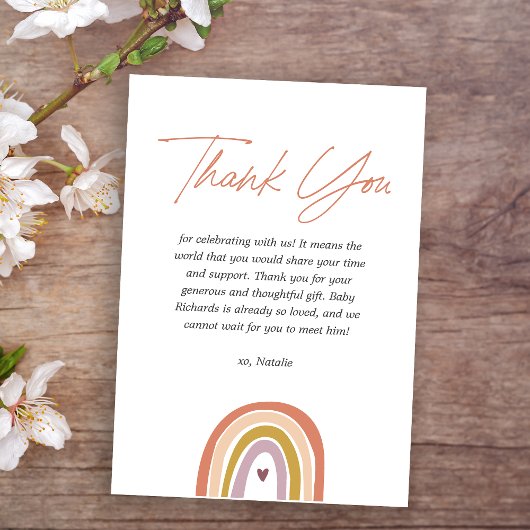 Carte De Remerciements Baby shower blanc Rainbow Boho Peach
