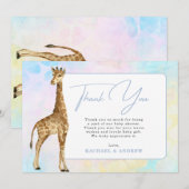 Carte de remerciements Baby shower bleu bébé Giraf (Devant / Derrière)
