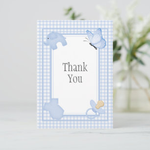 Carte De Remerciements Baby shower bleu blanc En vichy