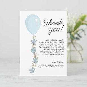 Carte De Remerciements Baby shower Bleu Cute