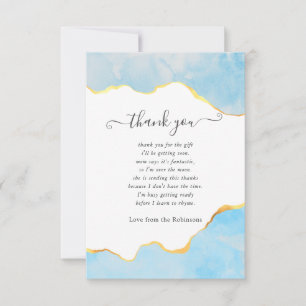 Carte De Remerciements Baby shower bleu et or Agate Garçon