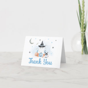 Carte De Remerciements Baby shower Bleu Halloween Little Boo