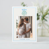 Carte de remerciements Baby shower bleu Mistletoe (Debout devant)