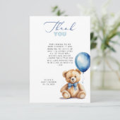 Carte de remerciements Baby shower Bleu Ours (Debout devant)