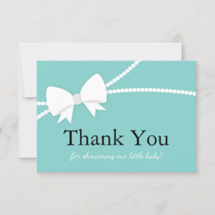 Carte de remerciements, Baby shower, Bleu, Perles