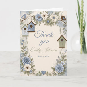 Carte De Remerciements Baby-Shower Bleu Poussiéreux et Vert Sauge