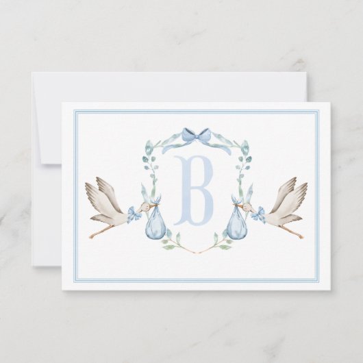 Carte De Remerciements Baby Shower Bleu Prépa Sudiste pour Petit Garçon (Devant)