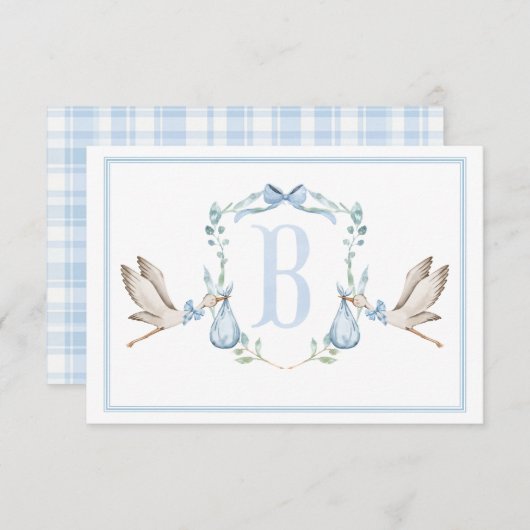 Carte De Remerciements Baby Shower Bleu Prépa Sudiste pour Petit Garçon (Devant / Derrière)