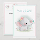 Carte De Remerciements Baby shower bleu rose jote Elephant (Devant / Derrière)
