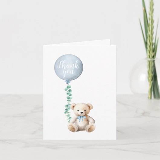 Carte de remerciements Baby shower bleu Teddy Bear (Devant)