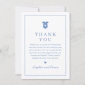 Carte De Remerciements Baby shower bleu typographie simple (Devant)