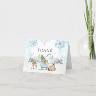 Carte De Remerciements Baby shower Bleu Woodland