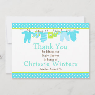 Carte De Remerciements Baby shower Blue and Green Baby Line