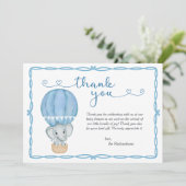 Carte De Remerciements Baby shower Blue Elephant (Debout devant)