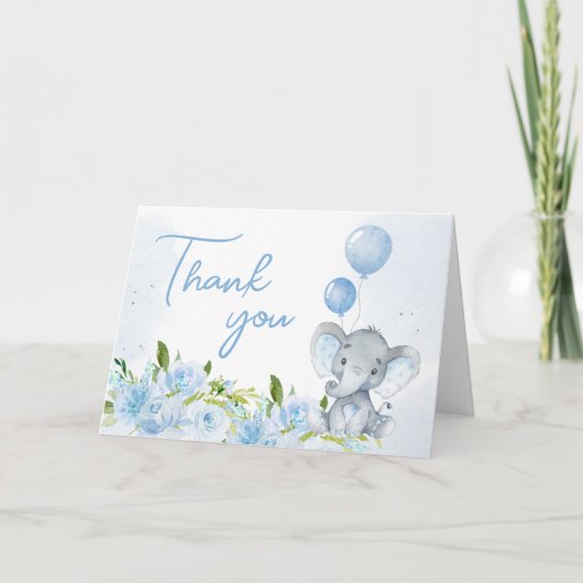 Carte De Remerciements Baby shower Blue Elephant (Devant)