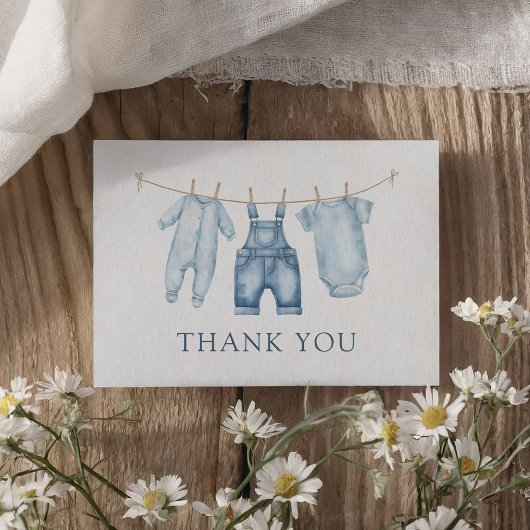 Carte De Remerciements Baby shower Blue Jean Denim