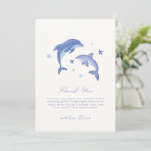 Carte De Remerciements Baby shower Blue Simple Summer Dolphin Stars (Debout devant)