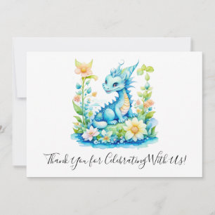 Carte De Remerciements Baby shower Blue Turquoise Green Dragon