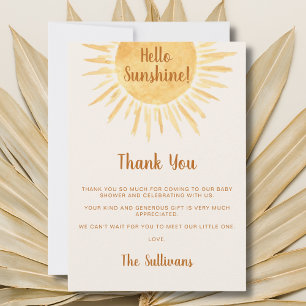 Carte De Remerciements Baby Shower Bohème Hello Sunshine