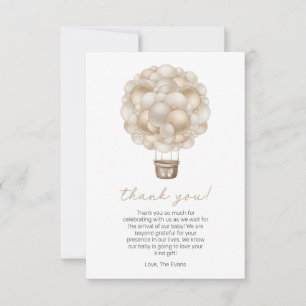 Carte De Remerciements Baby shower Boho Beige Hot Air Balloon