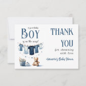 Carte De Remerciements Baby shower Boho Clothesline Blue Boy (Devant)